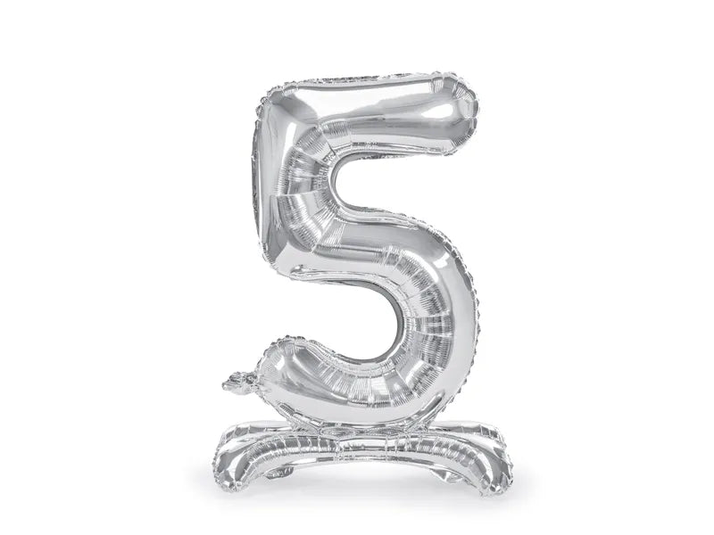 Sølvfarvet stående folieballon –   "5" - tal