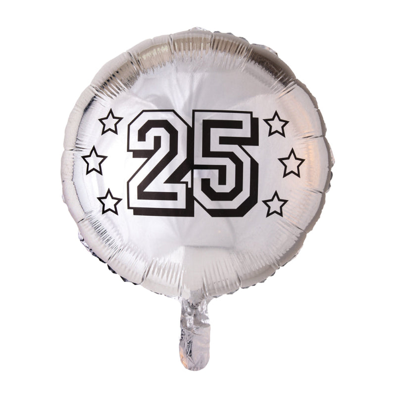 Folieballon til 25-års jubilæum – 40 cm oppustet
Elegant sølvfarvet folieballon med “25” – ideel til sølvbryllup eller jubilæumsfest. Oppustet størrelse ca. 40 cm. Til luft og helium.