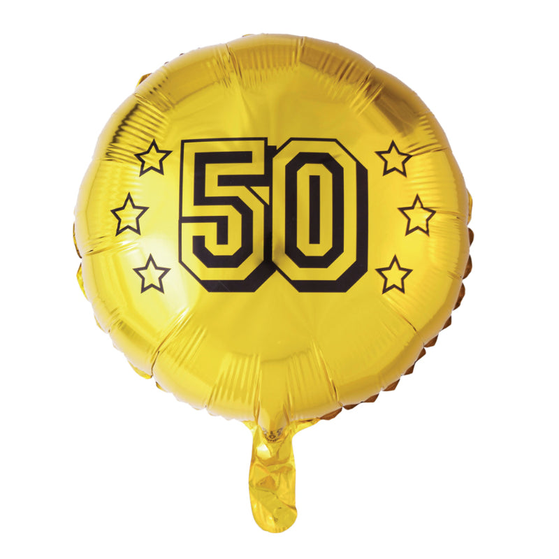 Folieballon til 50-års jubilæum – 40 cm oppustet
Guldfarvet folieballon med “50” – ideel til guldbryllup og jubilæumsfejring. Oppustet størrelse ca. 40 cm. Til luft og helium.