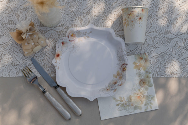 Softness Servietter – Hvide med Gyldne Bladdekorationer