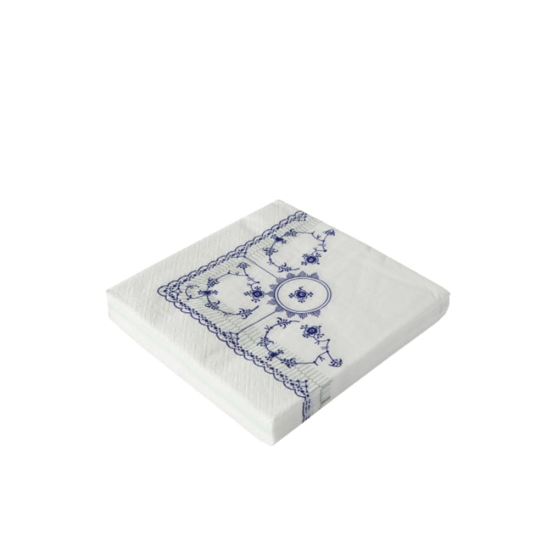 Blå musselmalede classic frokostservietter 33 x 33 cm/16 x 16 cm