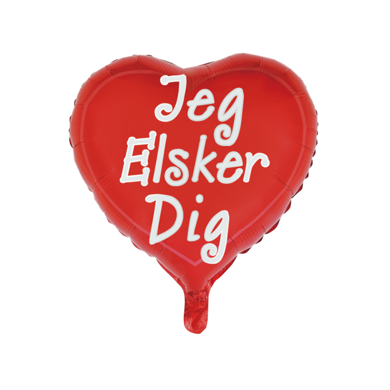 Hjerteformet folieballon – Rød med hvid tekst "Jeg elsker dig" (18” / 45 cm)