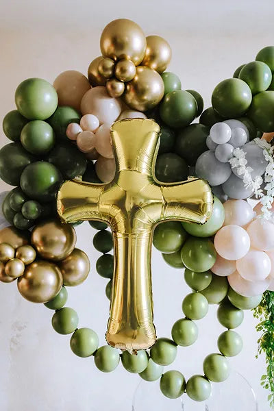 Folieballon kors i guld 91 x 63 cm