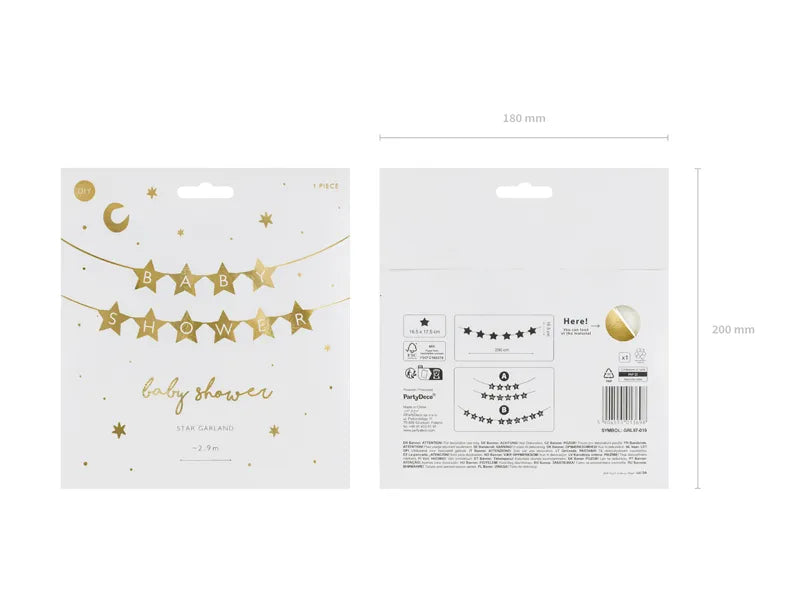 Banner Babyshower, guld 290 x 16,5 cm