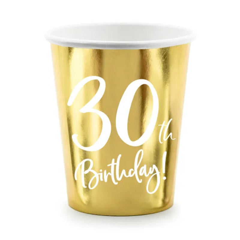Papkrus i guld med teksten “30th Birthday!” – 220 ml. Perfekte til festlig fejring af de 30. 8 stk. pr. pakke.