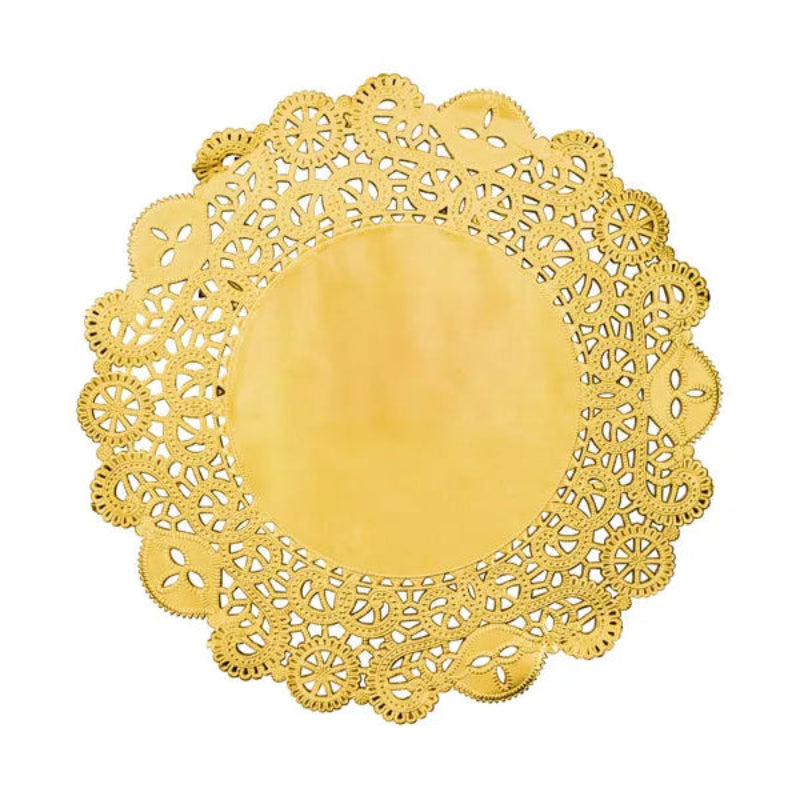Guldfarvede dækkeservietter/dækketallerkner, 35,5 cm, sæt med 50 stk. Perfekte til bryllupper og festlige borddækninger.