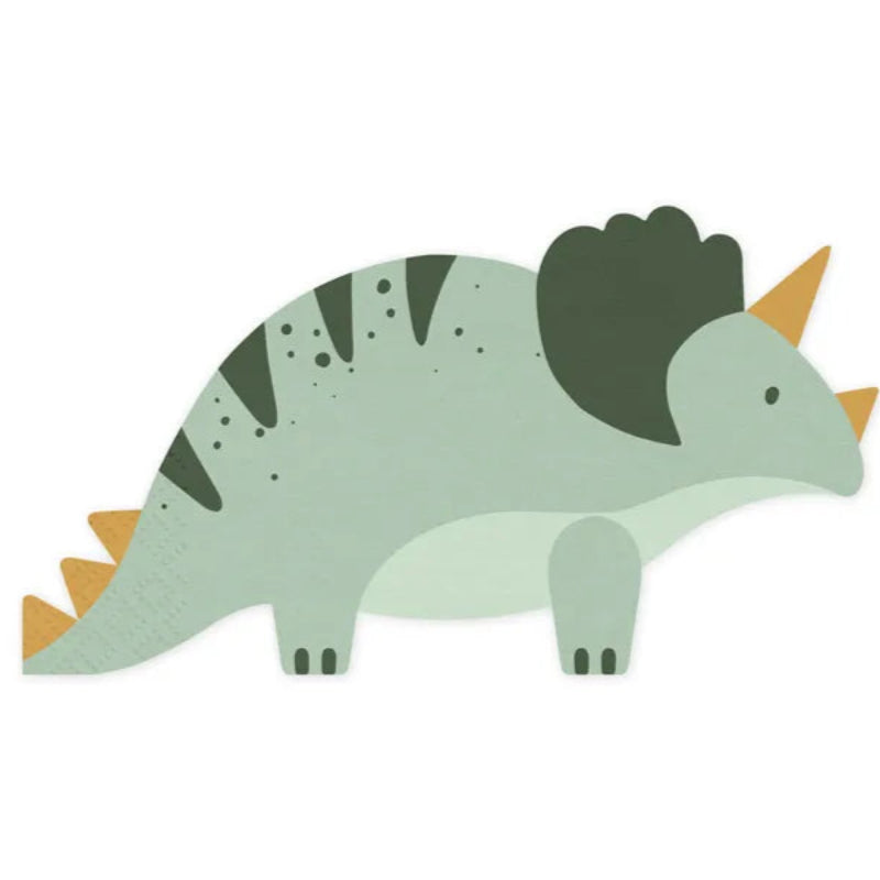 Sjove papirservietter formet som Triceratops, ca. 18 x 10 cm. Perfekt til børnefødselsdag med dinosaurtema. Pakke med 12 stk.