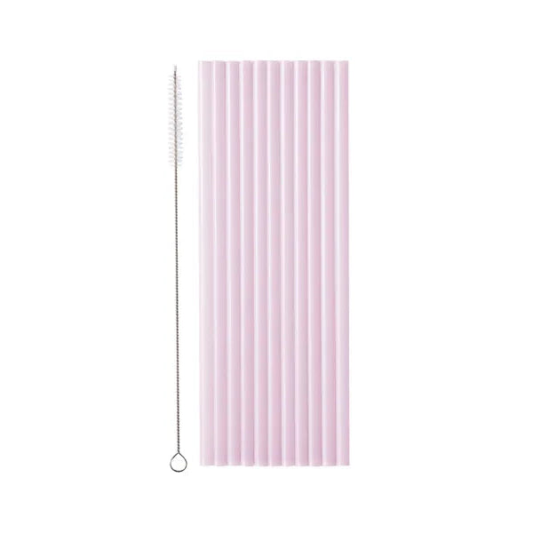Plastik-sugerør i violet, 23 cm lange og 7 mm brede. Inkl. rengøringsbørste. Smukt valg til drinks og bæredygtig borddækning.