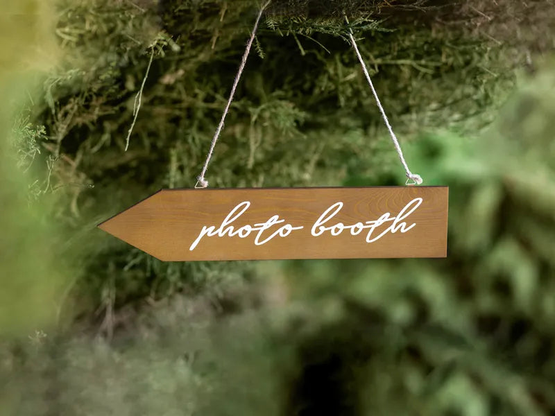 Træskilt – "Photo Booth" med snor, 36 x 7,5 cm