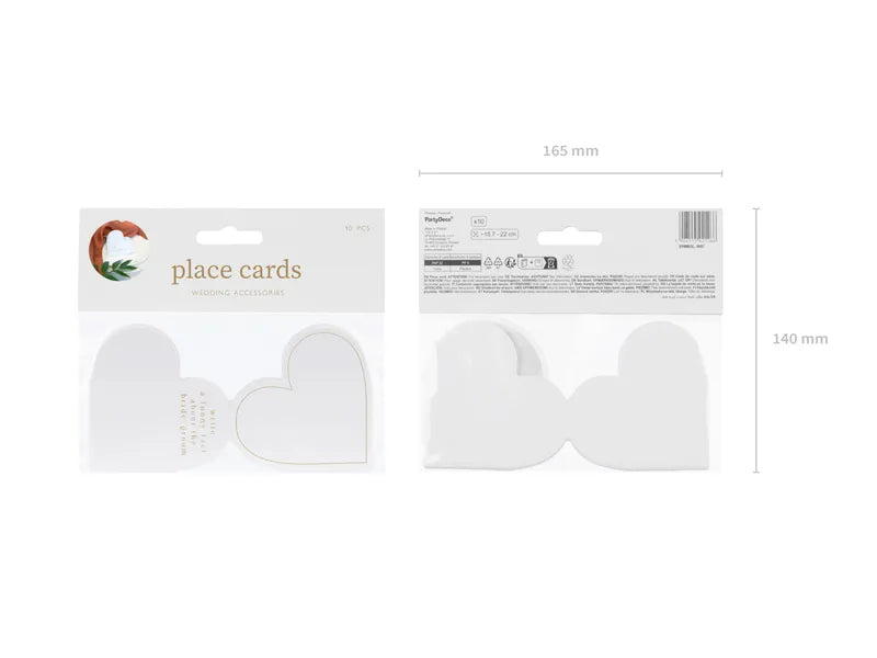 Bordkort med hjerter – hvid med guldtryk, 15,7 x 22 cm (10 stk.)