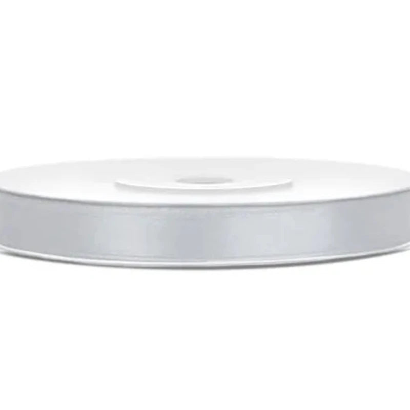 Sølv satinbånd 25 meter x 6 mm