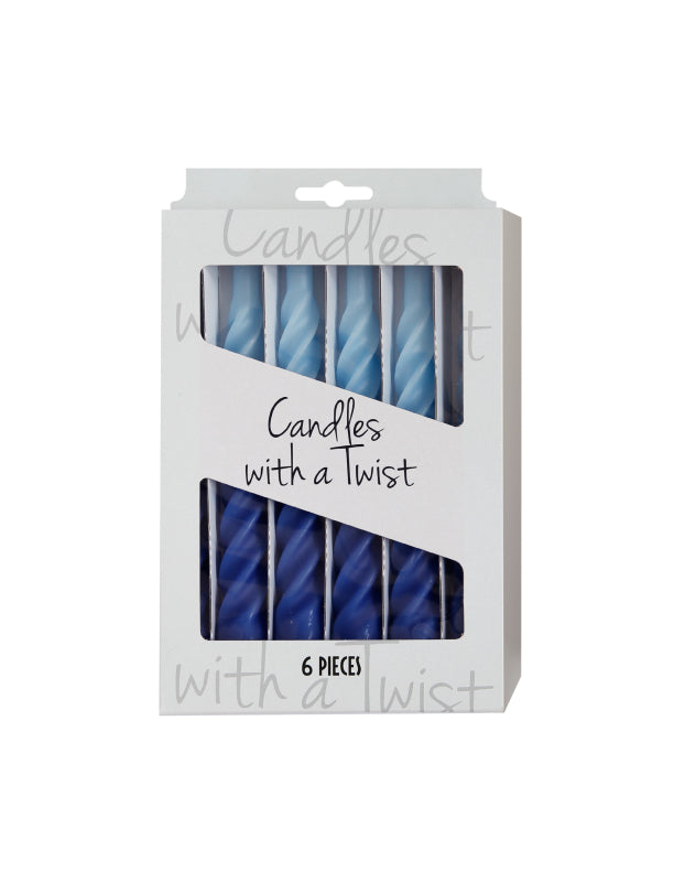 Candles with a twist, 1 stk./6 stk. lyseblå/mørkeblå 21 cm