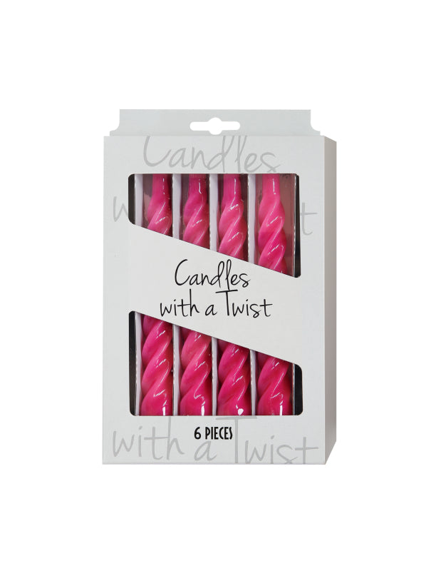 Candles with a twist, 6 stk. Cerise 21 cm