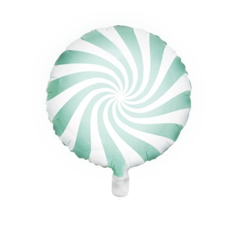 Mintgrøn pastel bolsjestribet folie candy ballon