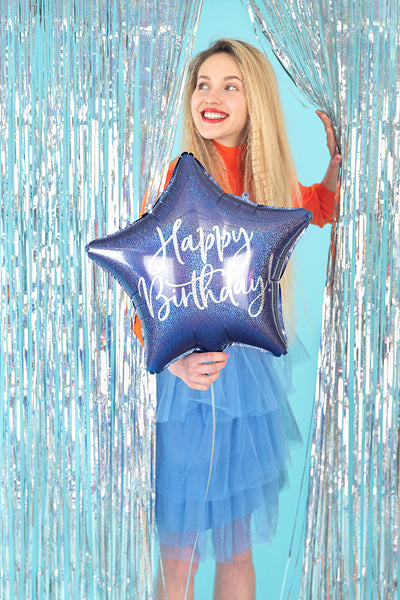 Happy Birthday Blå Stjerne Folie Ballon 40 cm