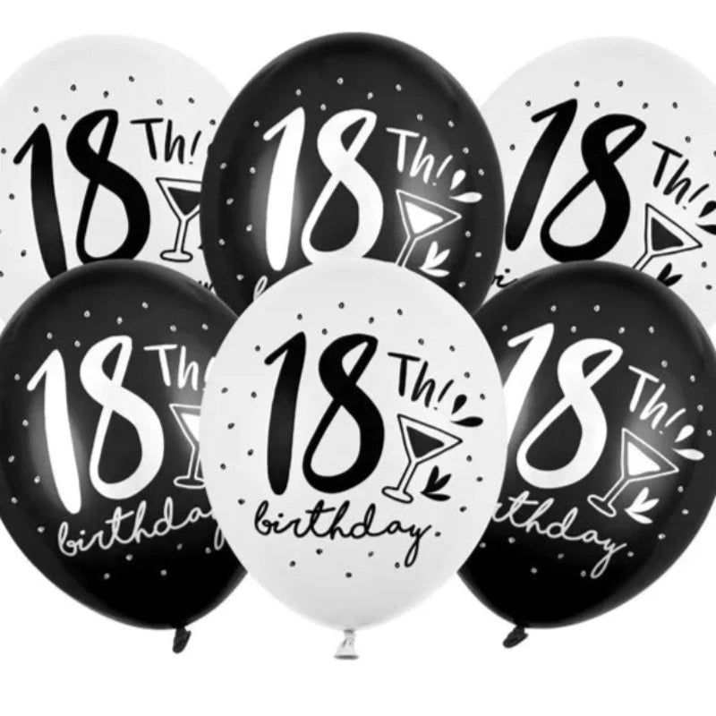 18 års fødselsdagsballoner i sort hvid