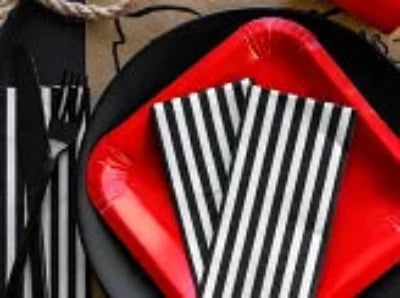 Sort & hvid stribede servietter 20 stk.