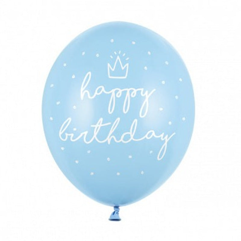 lyseblå fødselsdagsballoner med teksten happy birthday