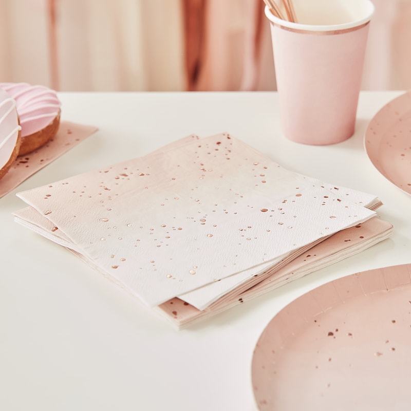 Rosa guld ombre servietter, de smukkeste lyserøde servietter med rosa guld dots.