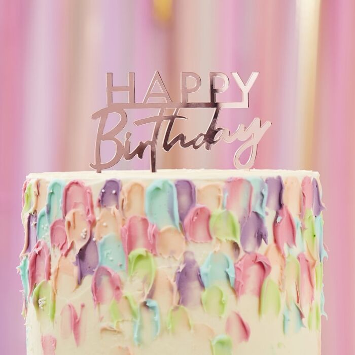 Rosa guld kagetopper - Happy Birthday