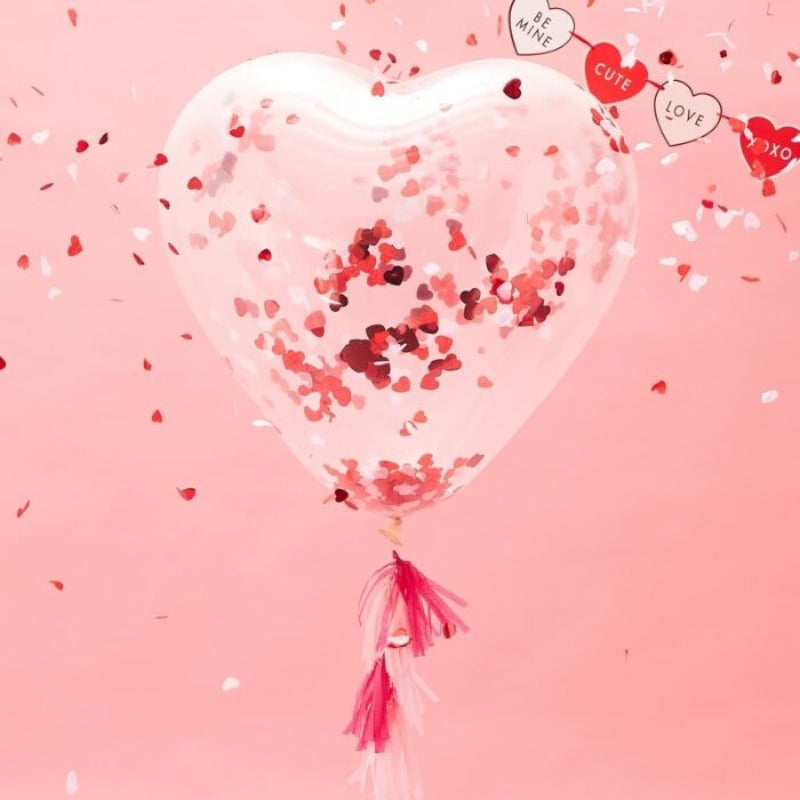 Stor Hjerte konfetti ballon i rød 