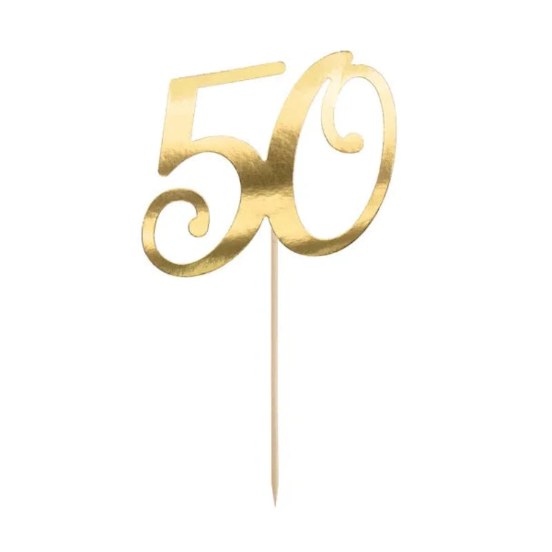 50 års fødselsdags cake topper i guld
