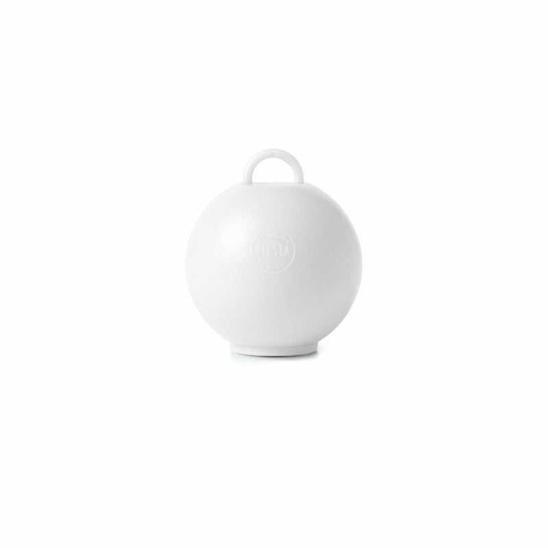 Hvid ballonvægt i kettlebell-design – 4,8 cm. Elegant og praktisk til at holde heliumballoner på plads ved fest og bryllup.