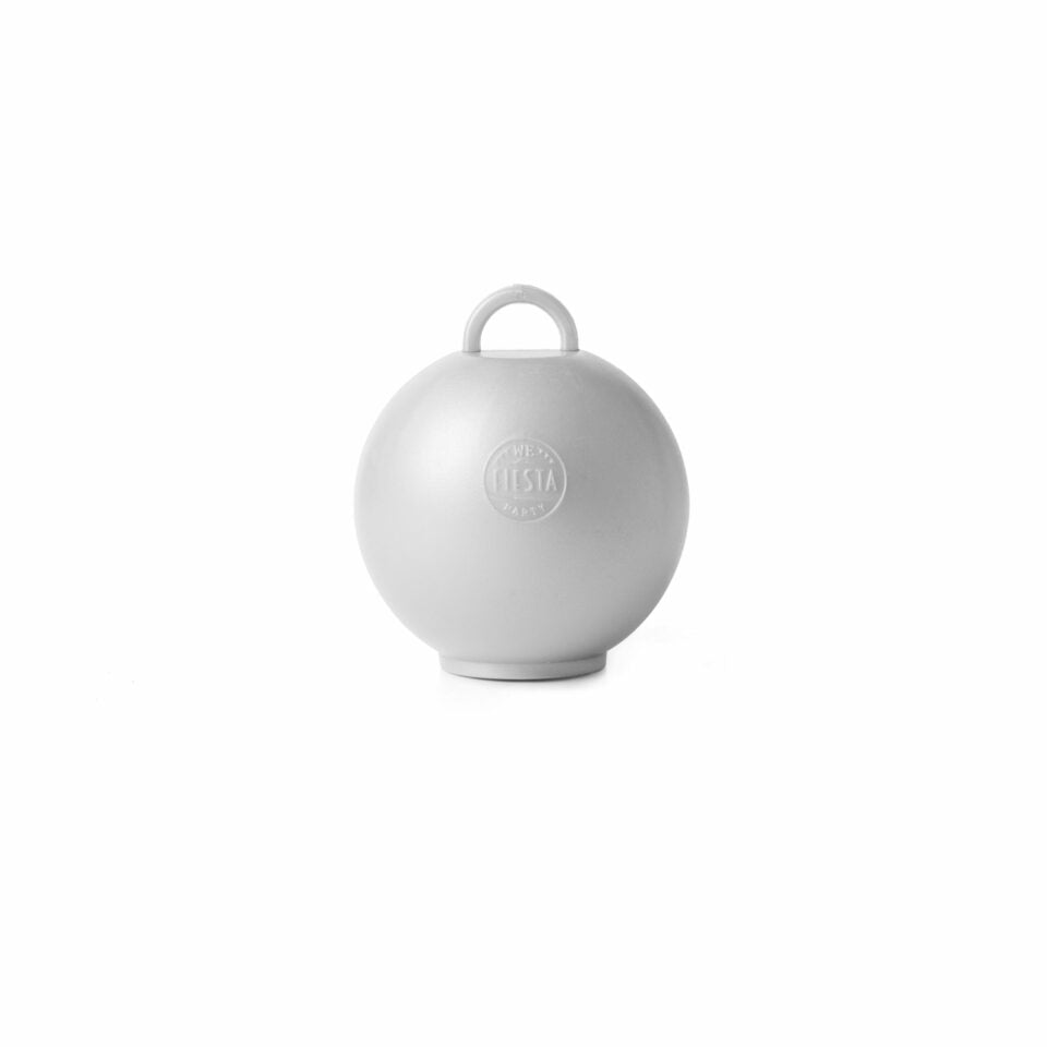 Sølv ballonvægt i kettlebell-design – 4,8 cm. Perfekt til heliumballoner ved fest, bryllup, jubilæum og nytår.