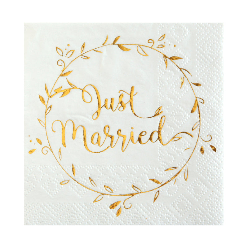 Just Married servietter 25 x 25 cm – 20 stk

Elegante Just Married servietter i 3-lags papir med flot guldtryk. Pakke med 20 stk. Perfekte til bryllup, reception og romantisk borddækning. 💛✨