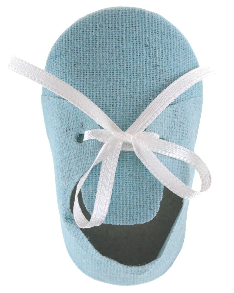 Søde lyseblå babysko i bomuld og satin til barnedåb, baby shower og navngivningsfest. Perfekte som bordpynt eller dekorativ detalje. Pakke med 4 stk.