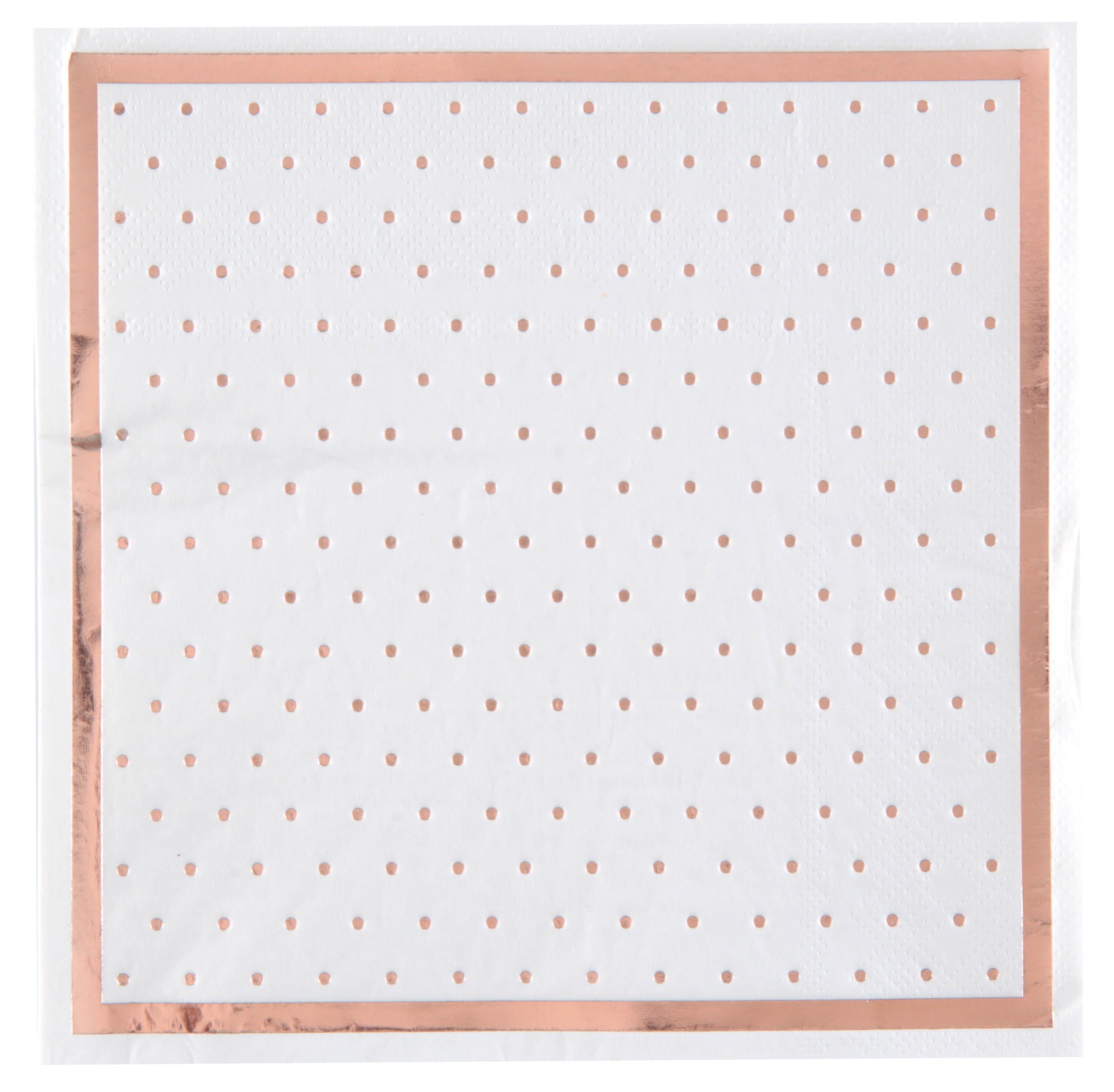Hvide servietter med rosaguld prikker – 33 x 33 cm, 20 stk.