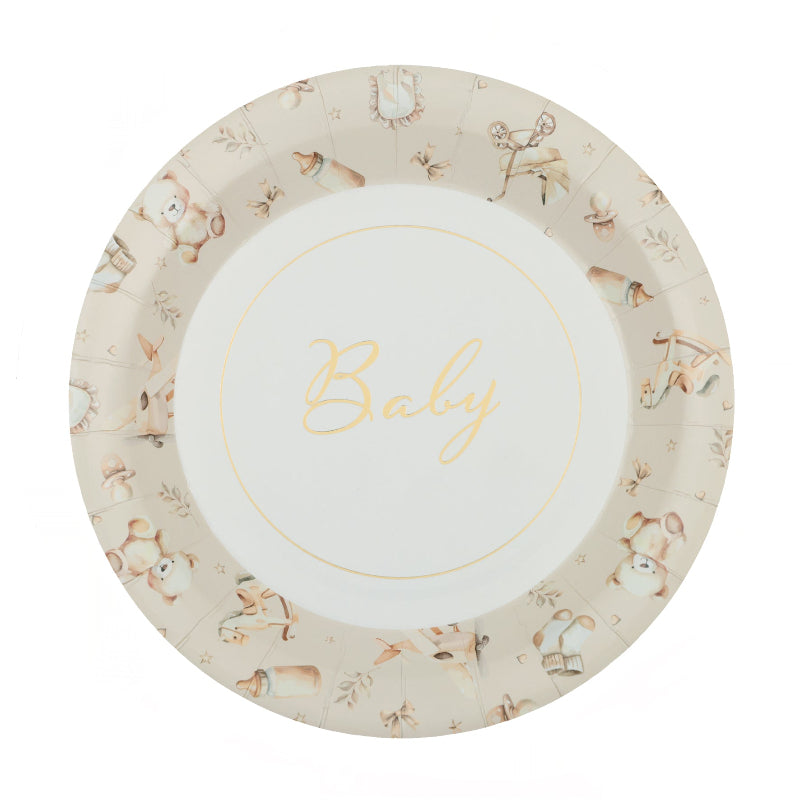 Søde paptallerkner med Little Teddy-motiv i en varm ivory nuance. Perfekte til babyshower, barnedåb, navngivningsfest eller den første fødselsdag og nemme at kombinere med resten af Little Teddy-serien.  