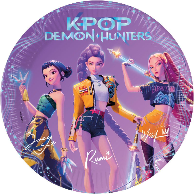 Shop K-POP Demon Hunters papkrus med farverigt design. Pakke med 8 stk. á 200 ml i FSC-certificeret papir – perfekte til fødselsdag, temafest og K-pop fans.