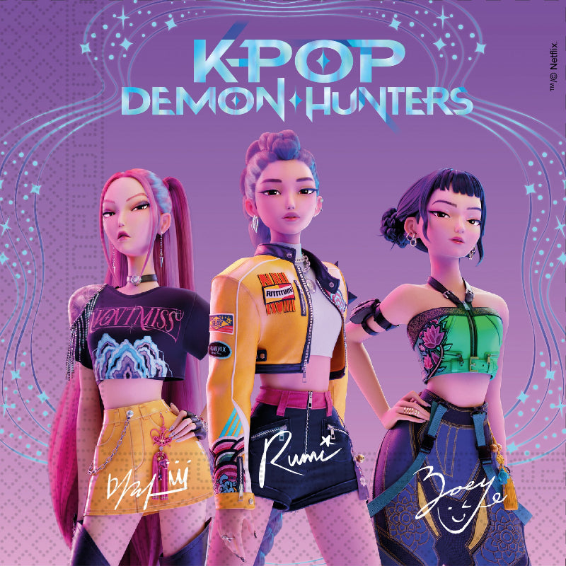 20 K-POP Demon Hunters servietter 33 x 33 cm

Farverige K-POP Demon Hunters servietter i 2-lags FSC-papir. Pakke med 20 stk. i størrelse 33 x 33 cm – perfekte til fødselsdag, temafest og K-pop fans.
