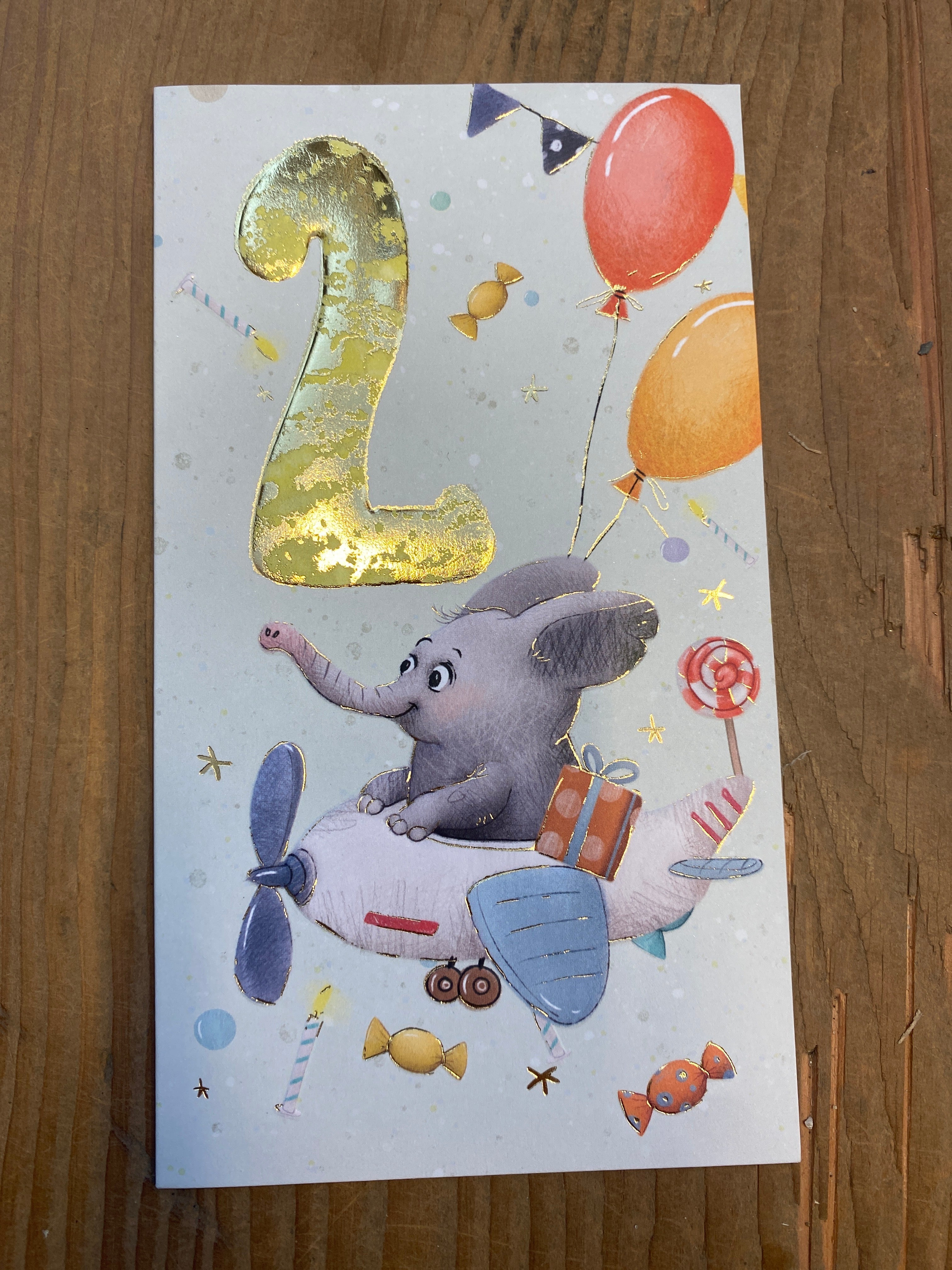 Lykønskningskort - Børn 2 år, m. Elefant