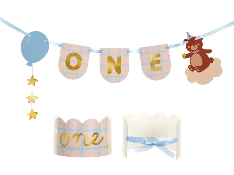 Bamse banner til stol og krone til den første fødslesdag.