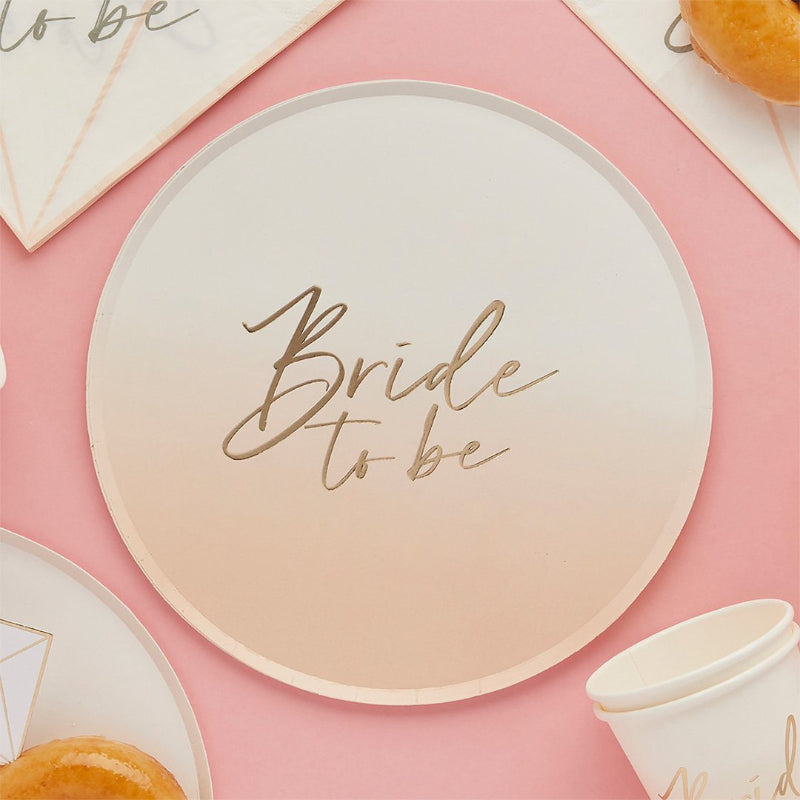 Bride To Be paptallerkner med guldfolie – 8 stk.