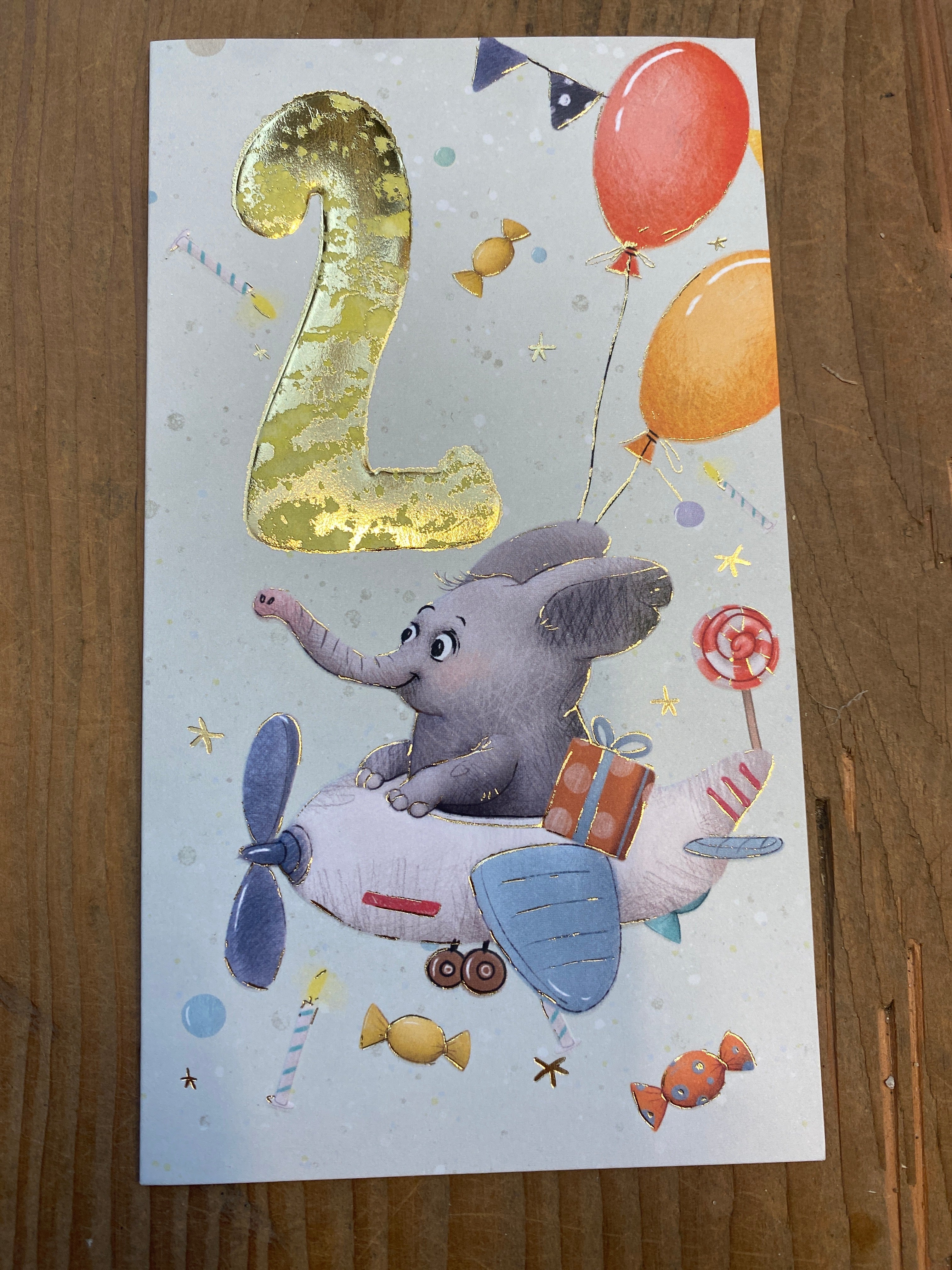 Lykønskningskort - Børn 2 år, m. Elefant