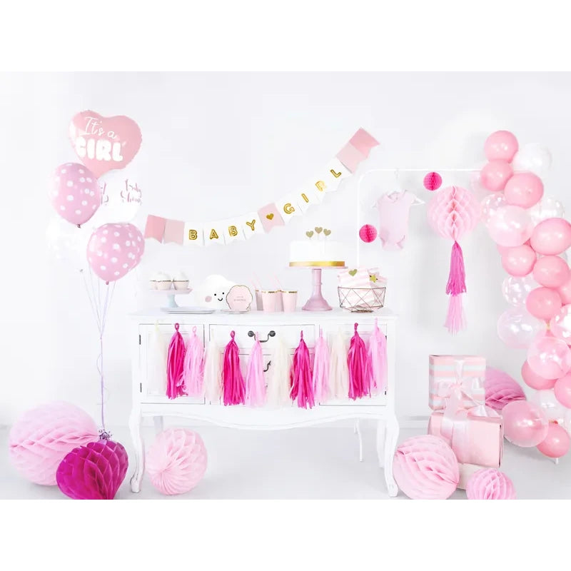 Lyserød babyshower pynt med It's a Girl ballon
