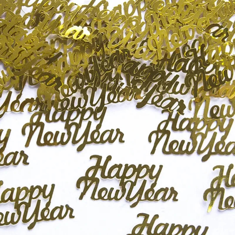 Guld konfetti til Nytår med teksten Happy New Year, 4 x 2 cm/ 30 g