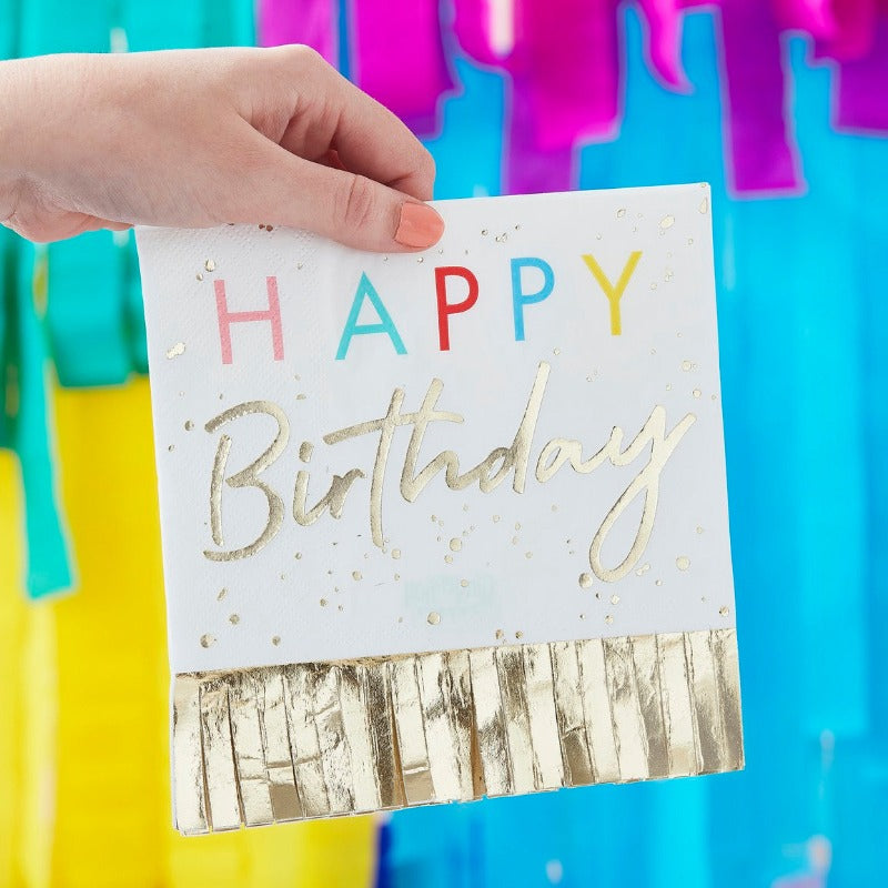 Happy Birthday servietter guld