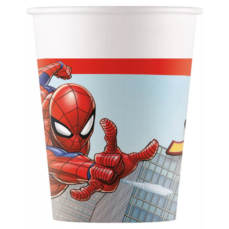 Spider-Man papkrus 200 ml – 8 stk. FSC-certificerede papkrus med Spider-Man motiv. Perfekte til børnefødselsdag, temafest og superheltefest.