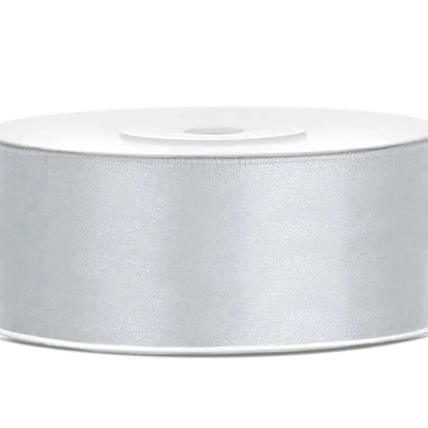 Sølv satinbånd 25 m x 25 mm