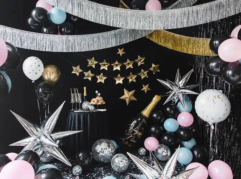 Happy New Year ballon flaske i guld & sort