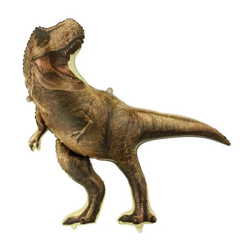 Jurassic World T-Rex folieballon, 92 x 98 cm. Stor dinosaurballon til fødselsdag og Jurassic World-temafest. Kan fyldes med luft eller helium.