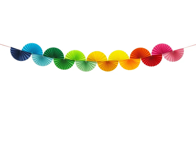 Papirguirlande med Rainbow Fans – 2,5 meter lang. Farverig dekoration til fødselsdag, fest og fejringer. 1 stk. pr. pakke.