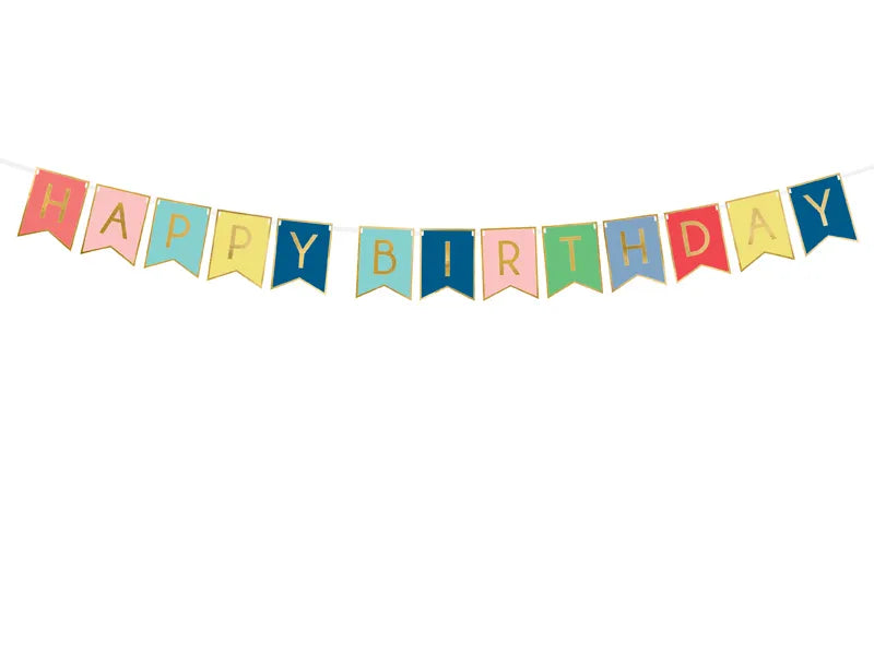 Happy Birthday banner 175 cm – guldfarvet tekst

Happy Birthday banner 175 cm i flotte farver med guldfarvet tekst. DIY banner med bogstaver og hvidt bånd til ophæng. Perfekt til fødselsdagsfest og festlig dekoration.