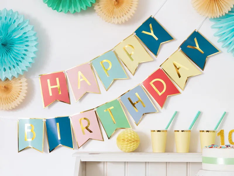 Banner – Happy Birthday, mix, 163 x 12 cm