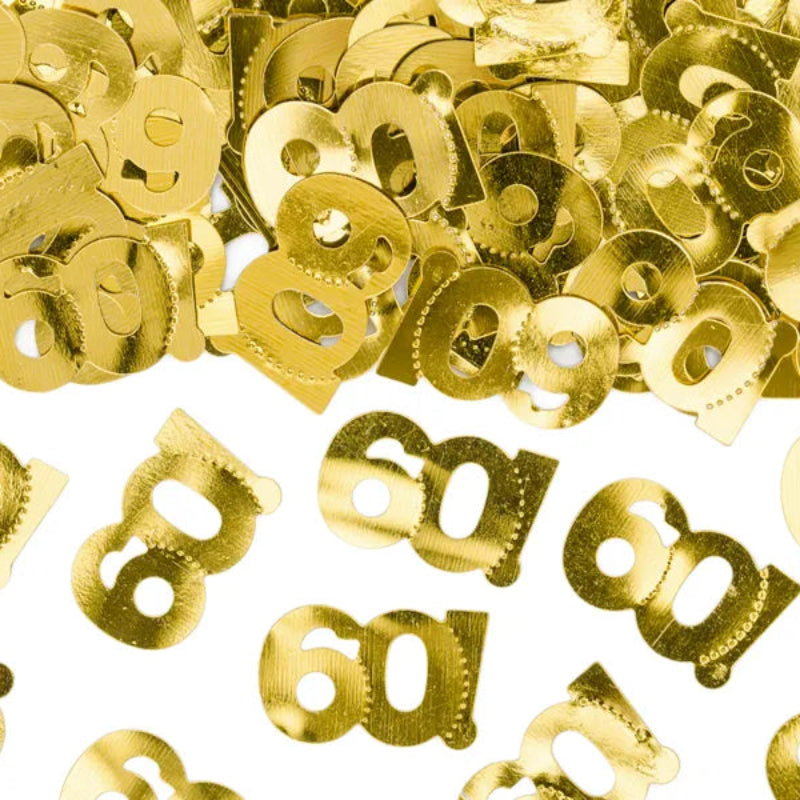 Metallic konfetti formet som tallet 60 i guld, 15 g. Perfekt til 60-års fødselsdage og jubilæer. Køb nu og gør festen ekstra festlig!