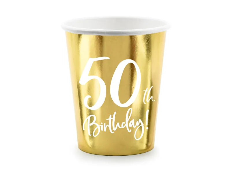 50 års fødselsdag papkrus i guld 6 stk.